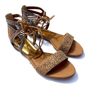 Women’s Dolce Vita Ashtyn Flat Boho Sandals, Sand Spotted Snake Leather Size 7.5